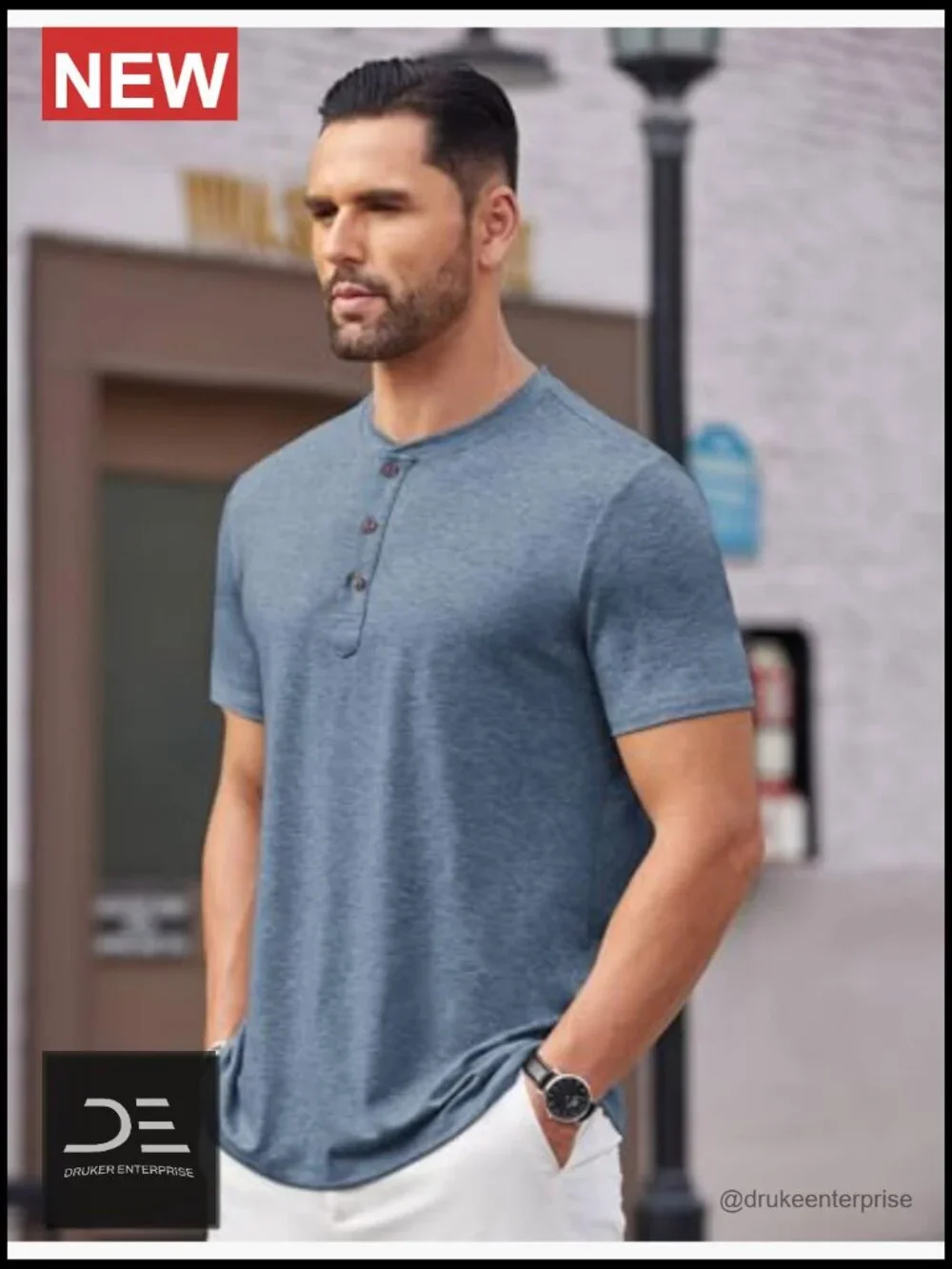 Men's Short Sleeve Henley Shirt Button Down Casual Tee Stretch Polyester
